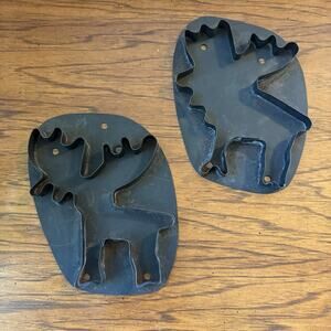 2 Vintage Flat Back MOOSE Cookie Cutters India Folk Art 5"